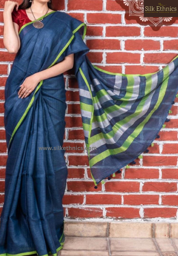 Blue green whispers Varnika linen saree