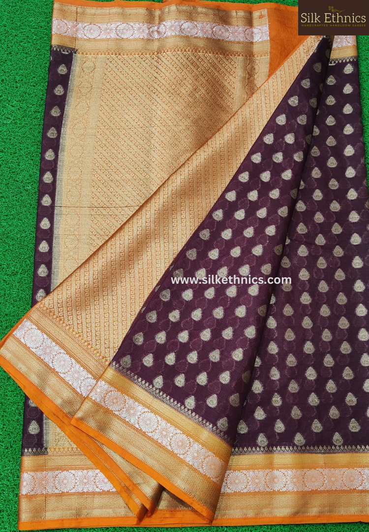 Royal maroon Kota checks banarasi saree