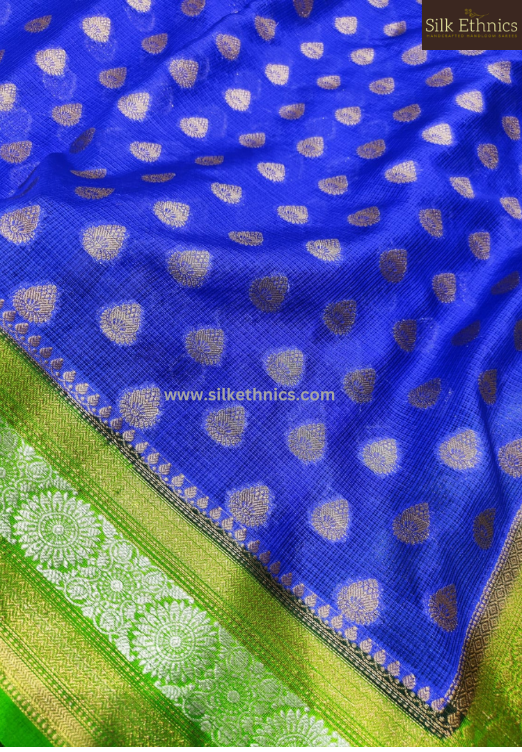 Ocean blue green Banarasi Kota checks saree