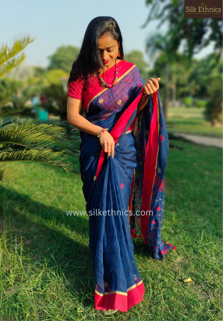 Royal blue Aakriti Linen saree