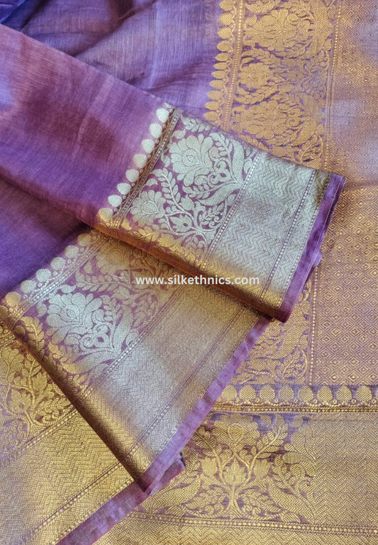 Rich lavender Srija Banarasi linen saree