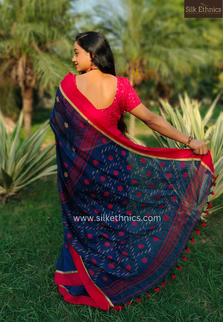 Royal blue Aakriti Linen saree