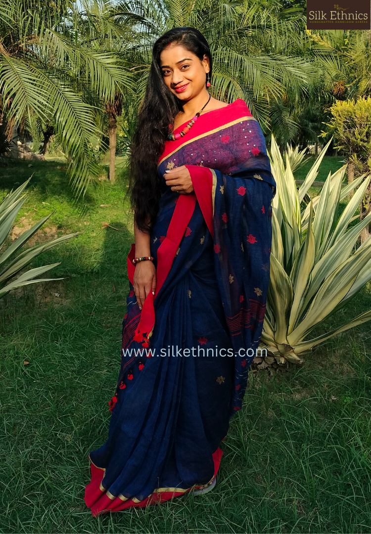 Royal blue Aakriti Linen saree