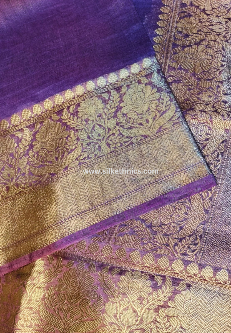 Rich lavender Srija Banarasi linen saree