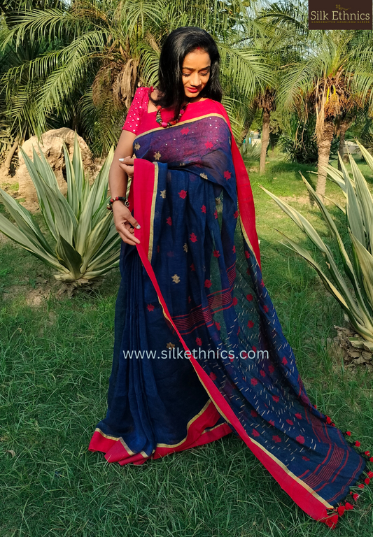 Royal blue Aakriti Linen saree