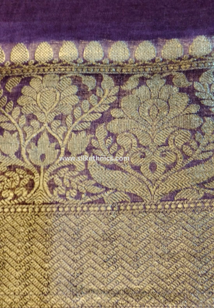 Rich lavender Srija Banarasi linen saree