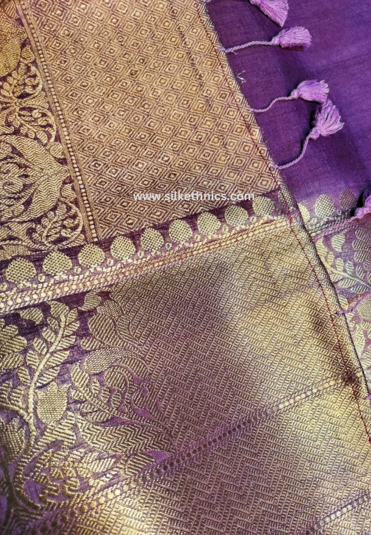 Rich lavender Srija Banarasi linen saree