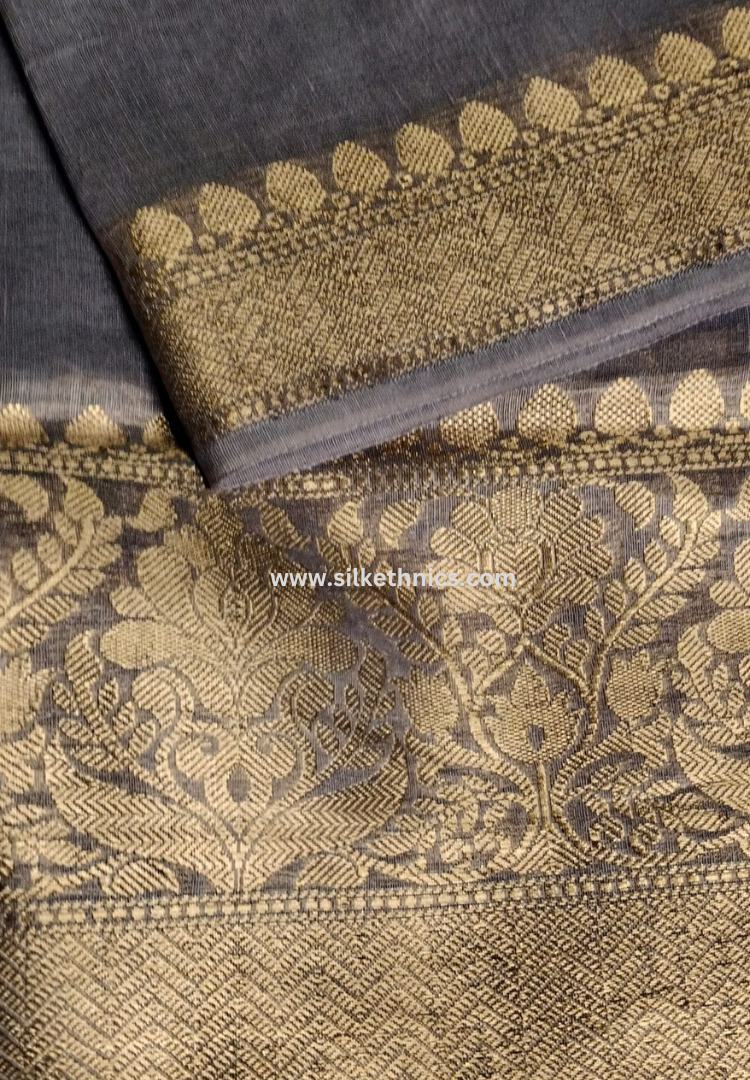 Metal grey Srija Banarasi linen saree