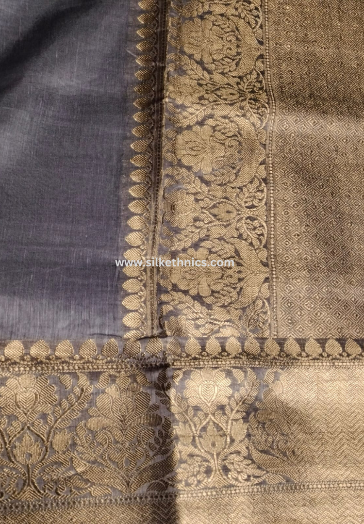 Metal grey Srija Banarasi linen saree