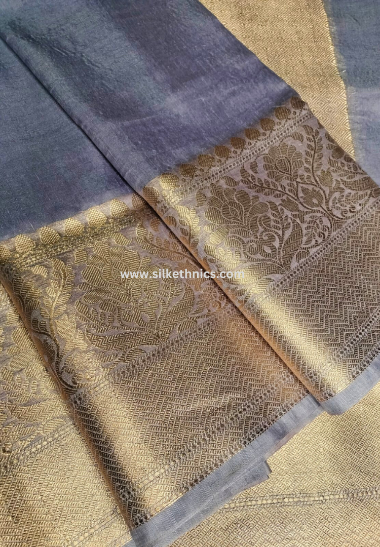 Metal grey Srija Banarasi linen saree