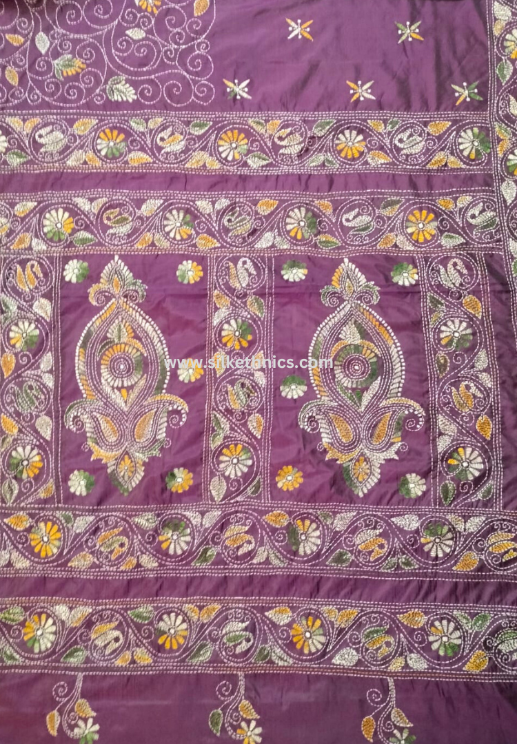 Dual tone purple hand embroidered saree