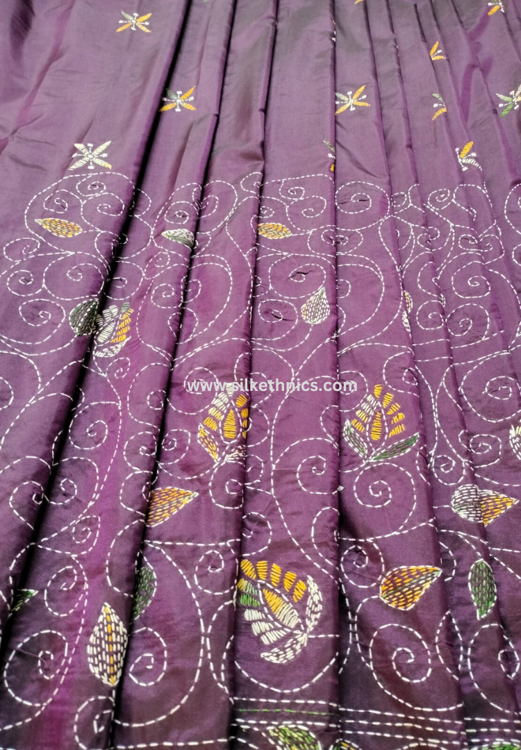 Dual tone purple hand embroidered saree