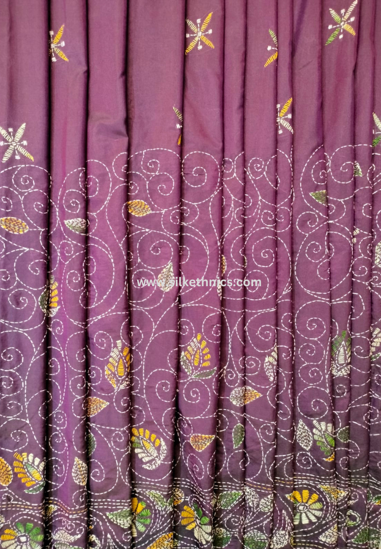 Dual tone purple hand embroidered saree