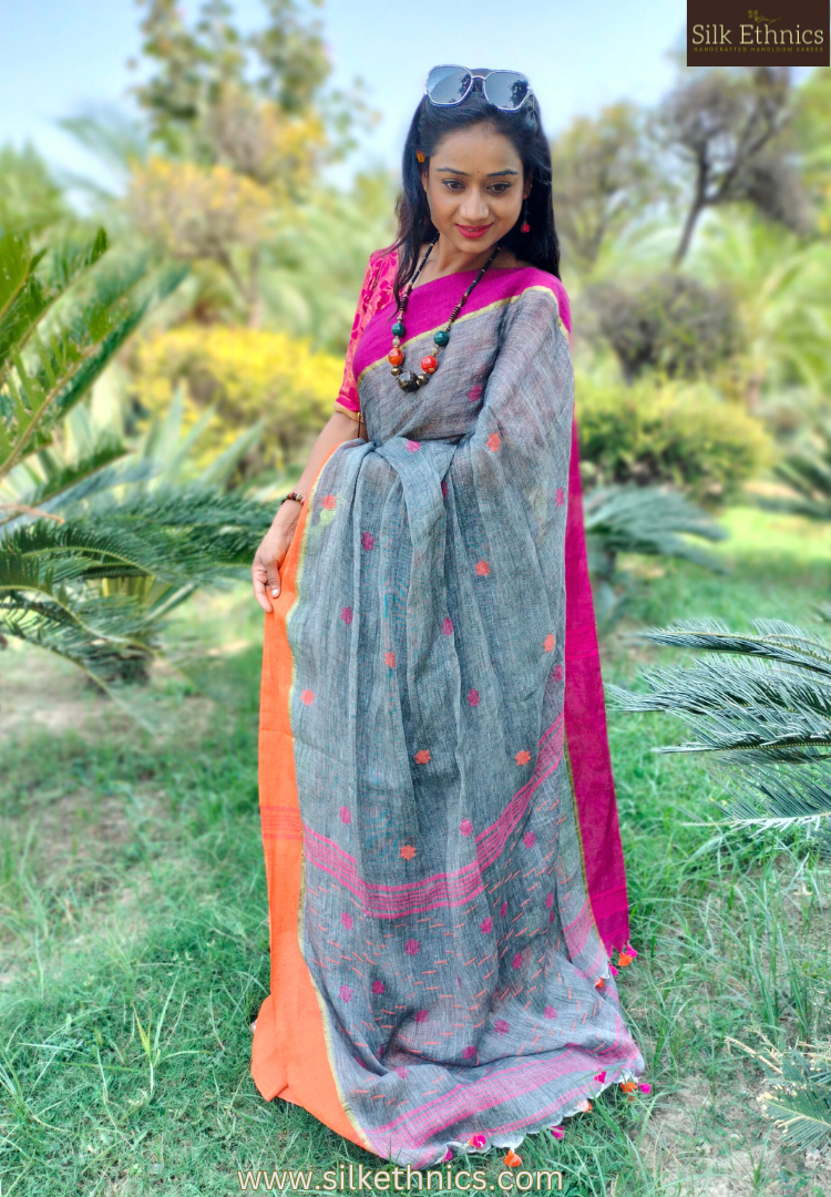 Silver grey Aakriti Linen saree