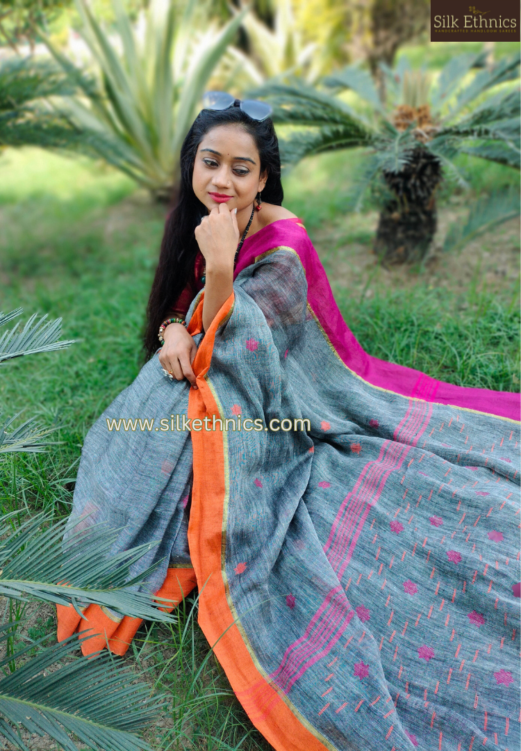 Silver grey Aakriti Linen saree