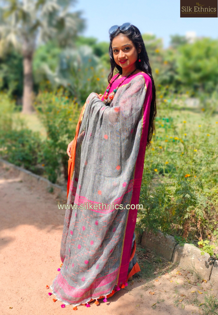 Silver grey Aakriti Linen saree