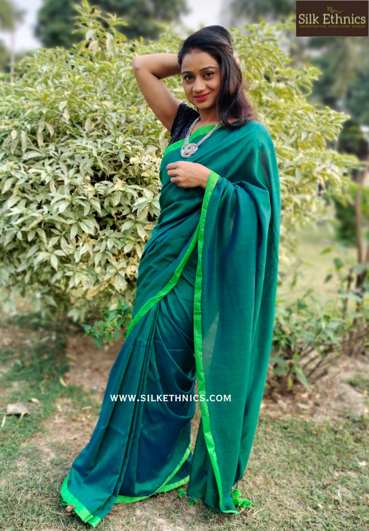 Deep green pure Handloom saree