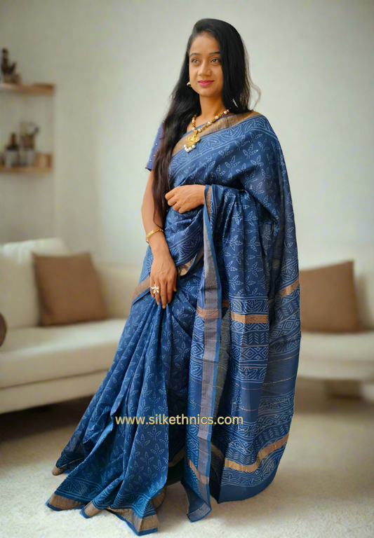 Royal blue Maheswari silk saree