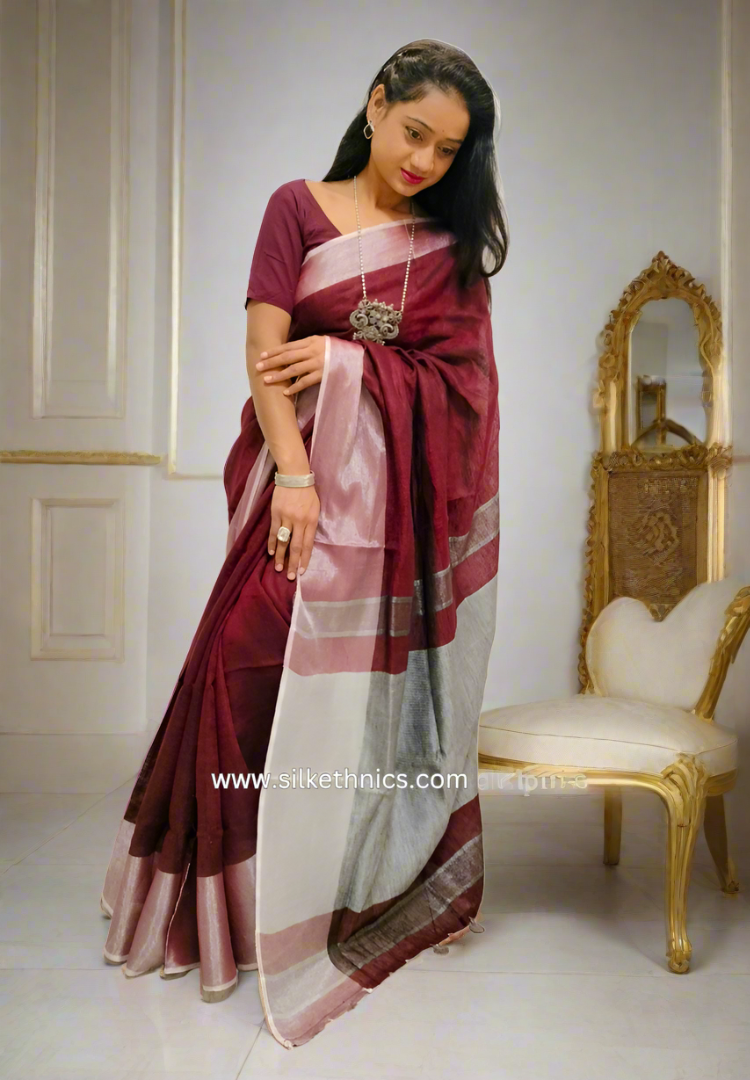 Royal Maroon Varnika linen saree