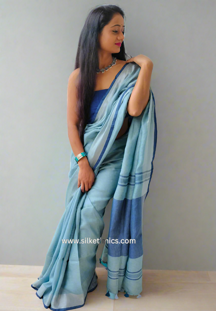 Maya blue Varnika linen saree