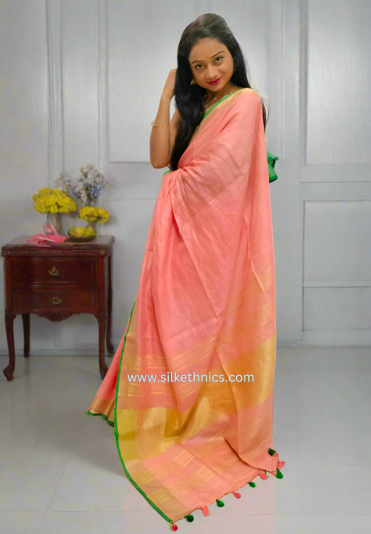 Precious peach Varnika linen saree