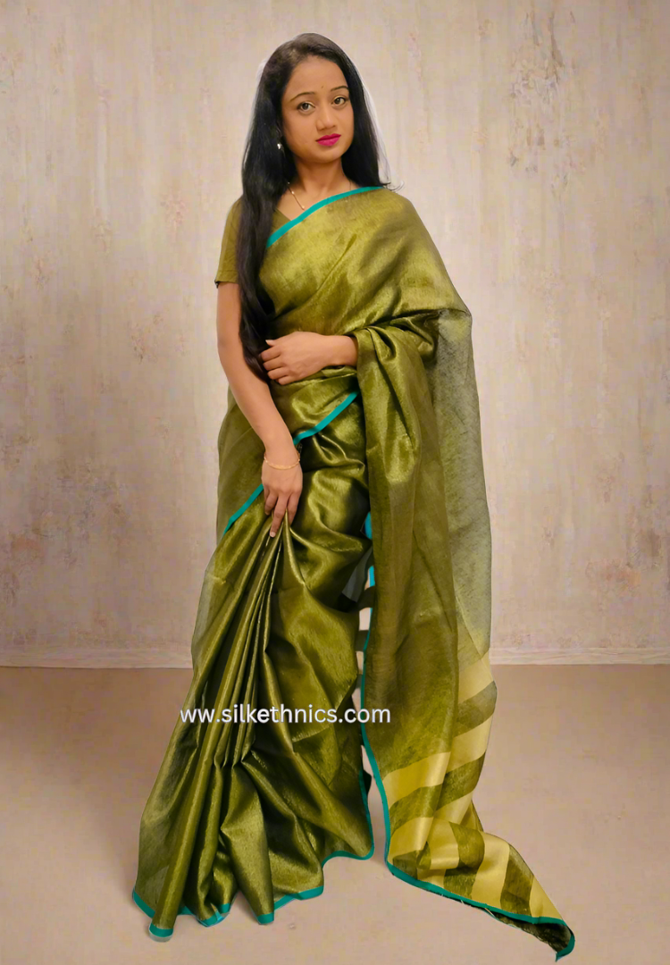 Gold n green tissue linen saree