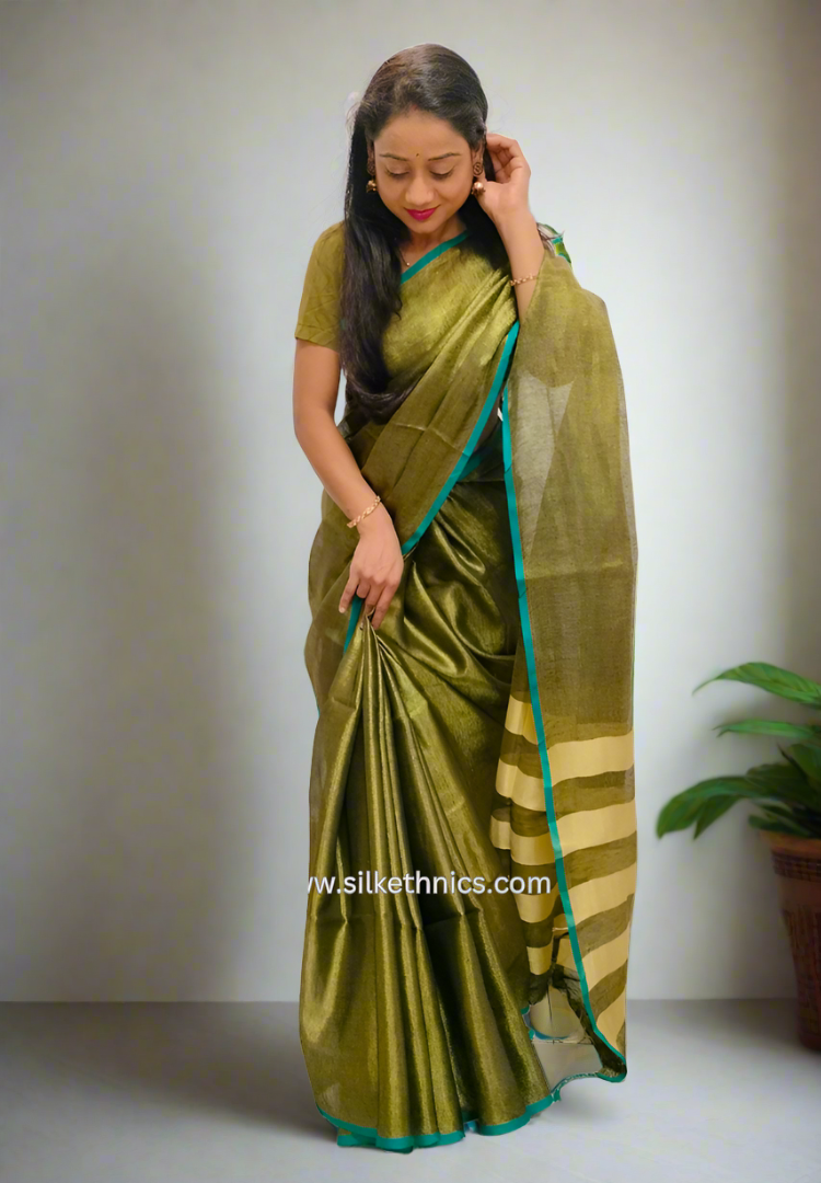 Gold n green tissue linen saree