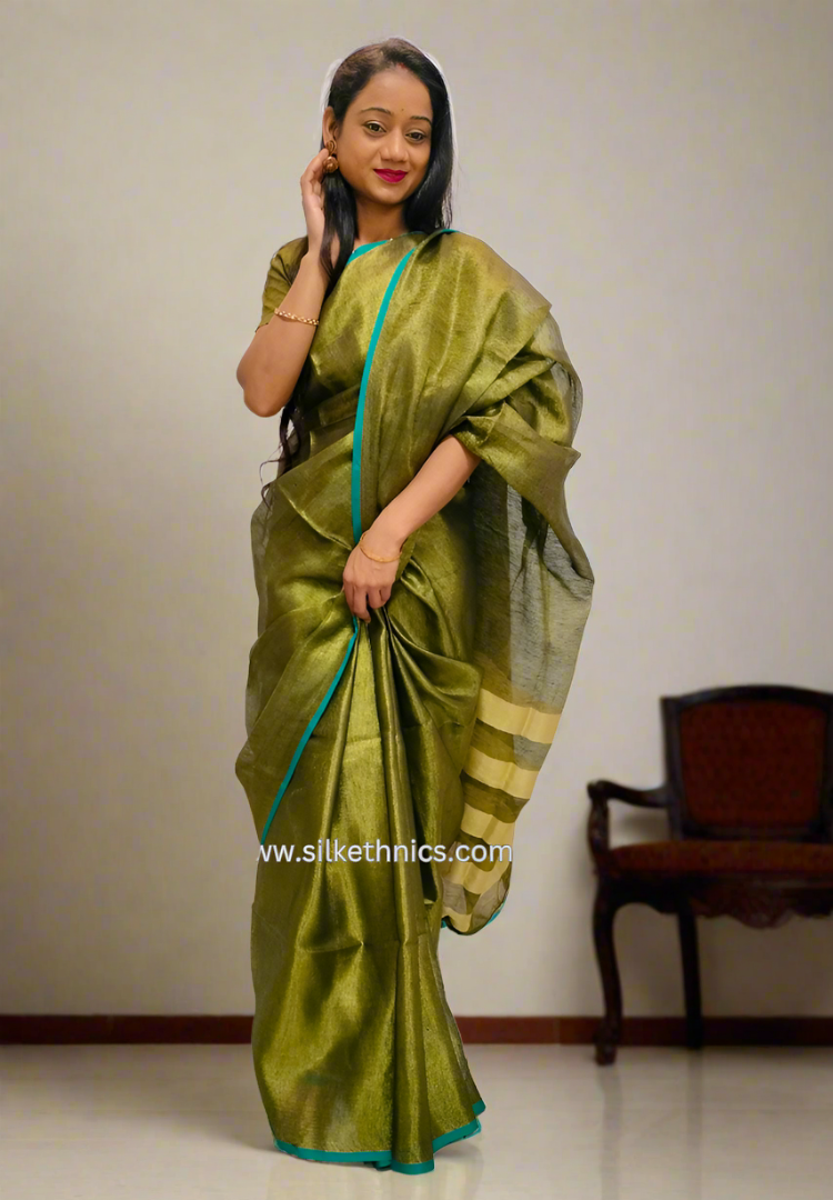 Gold n green tissue linen saree