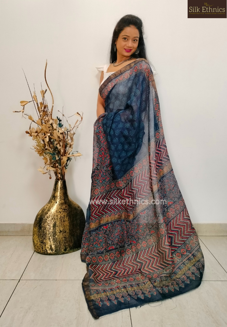 Ajrakh Maheswari silk saree