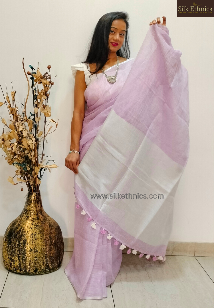 Luxurious lavender Varnika linen saree