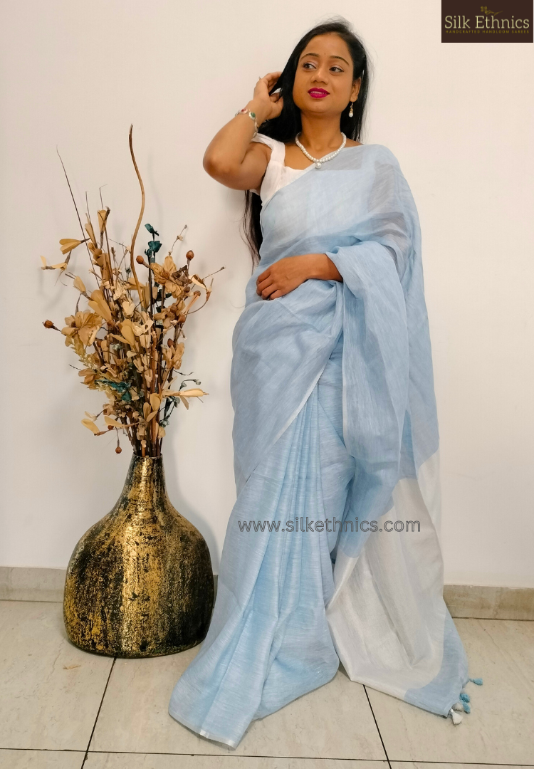 Powder blue Varnika linen saree