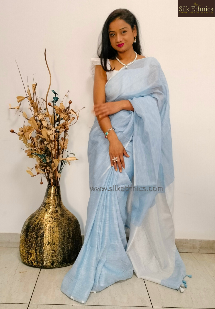 Powder blue Varnika linen saree