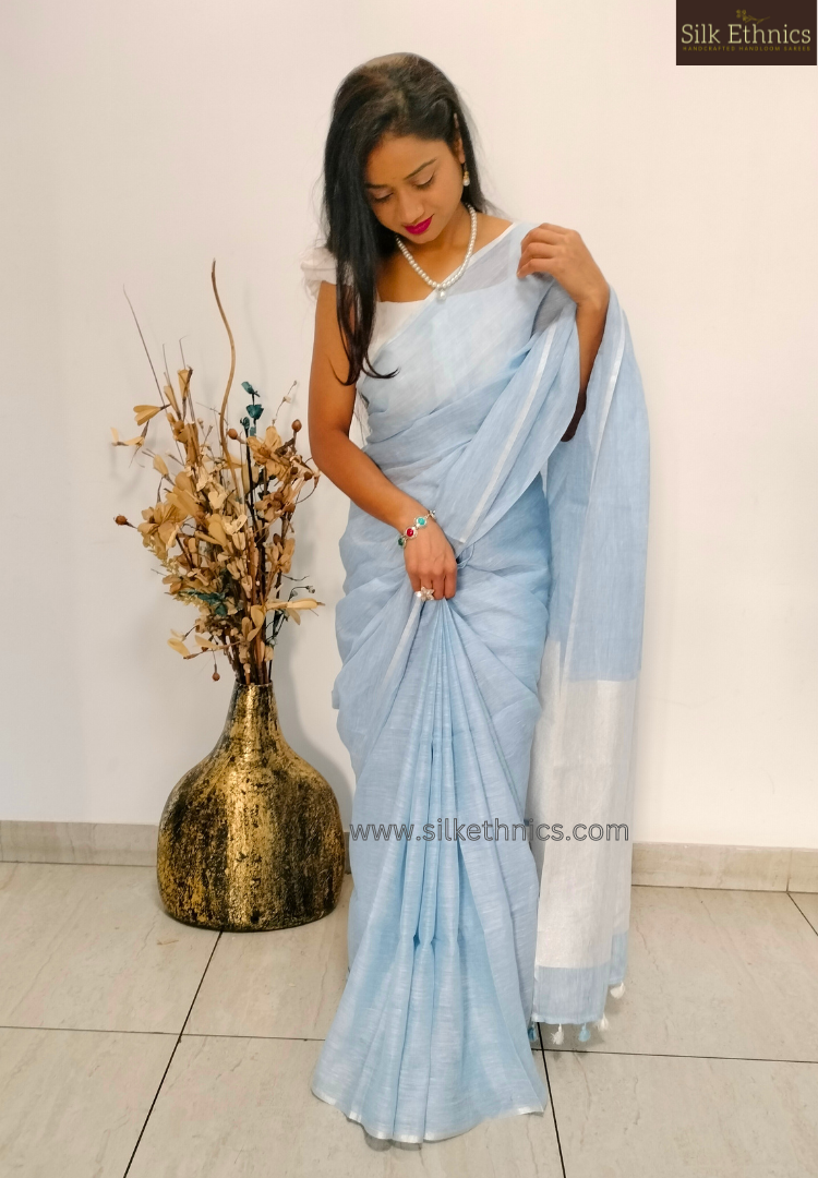 Powder blue Varnika linen saree