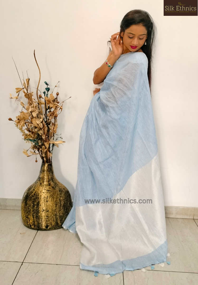 Powder blue Varnika linen saree