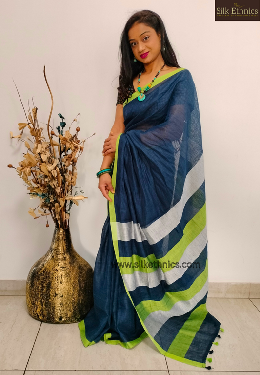 Blue green whispers Varnika linen saree