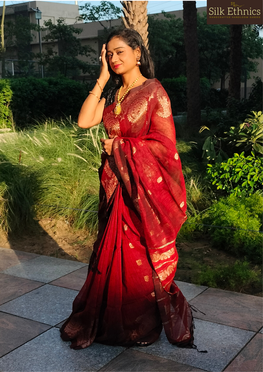 Rich maroon Aarti linen saree