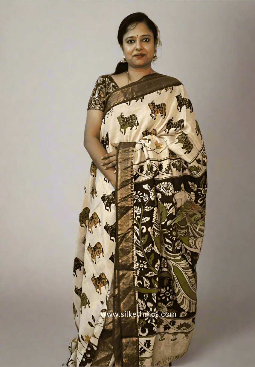 Pichwai Kalamkari Silk saree