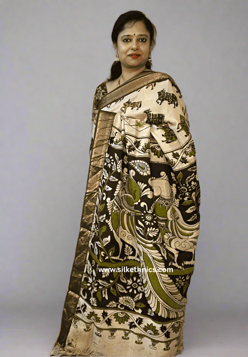 Pichwai Kalamkari Silk saree