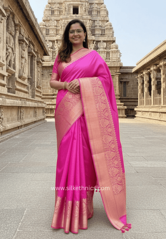 Pink Srija Banarasi linen saree