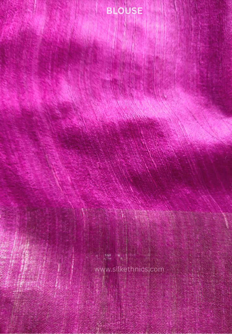Fuchsia and Orange handloom Gicha Tussar silk saree
