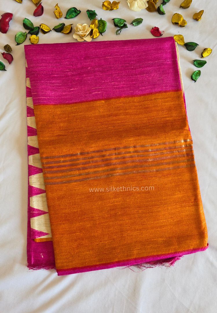 Fuchsia and Orange handloom Gicha Tussar silk saree