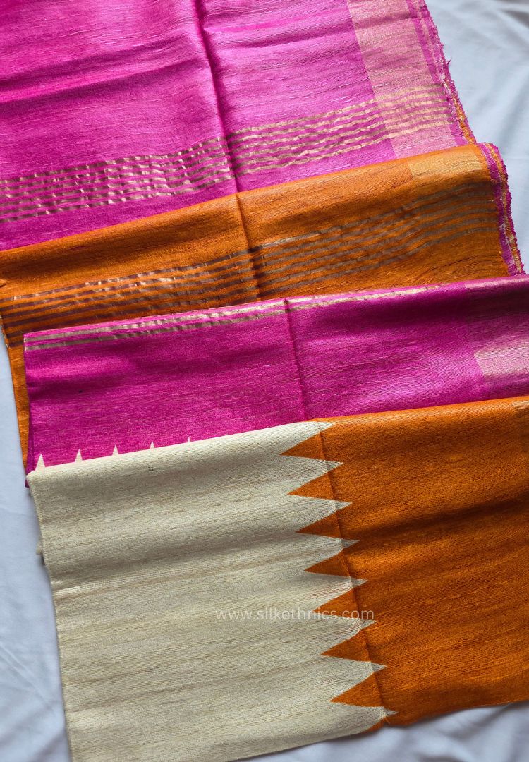 Fuchsia and Orange handloom Gicha Tussar silk saree
