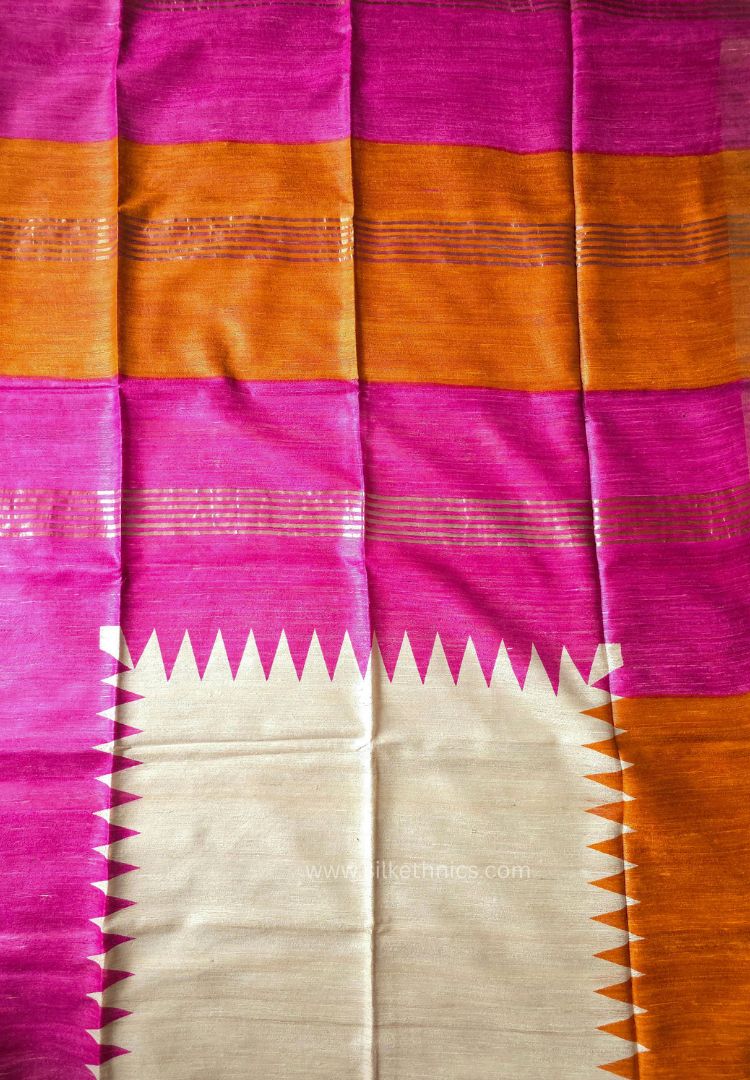 Fuchsia and Orange handloom Gicha Tussar silk saree