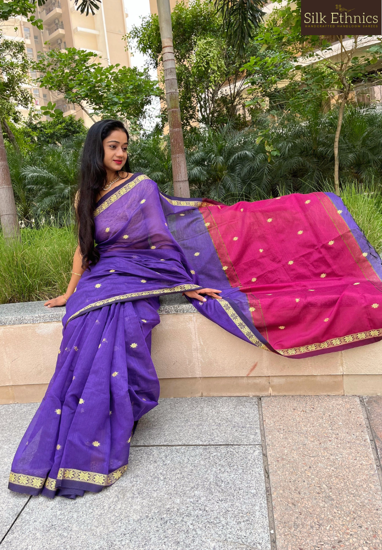 Purple Maheswari silkcotton saree