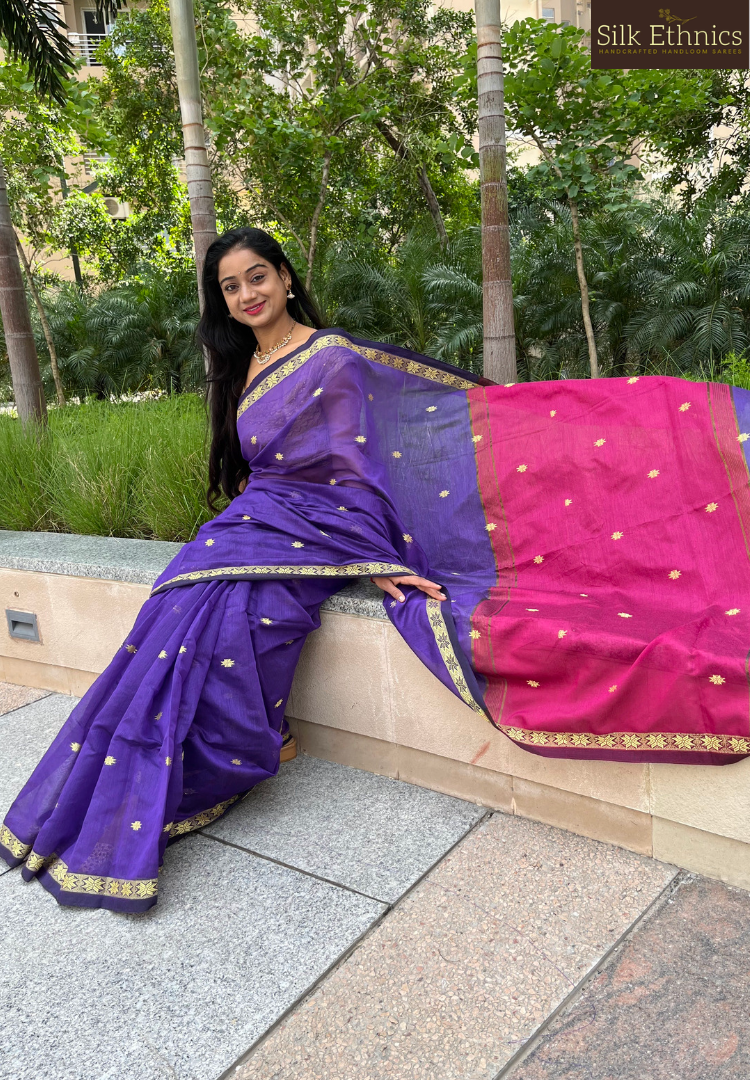 Purple Maheswari silkcotton saree