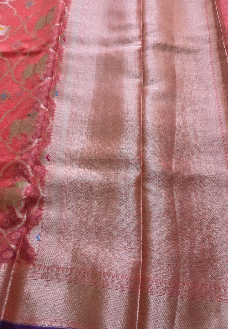 Zari woven pallu detail of the Rose Pink Pichwai Kota silk saree