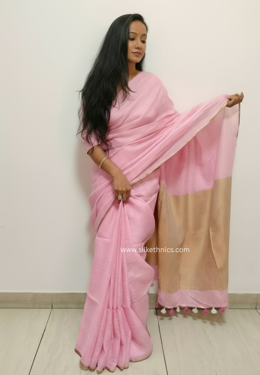 Fuchsia Pink Varnika linen saree
