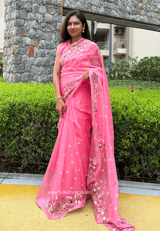 Pastel pink Gul bahaar organza saree