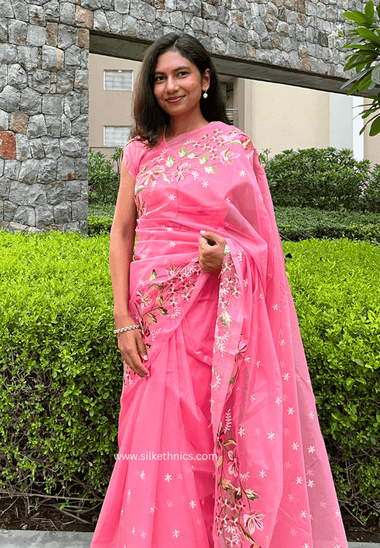 Pastel pink Gul bahaar organza saree