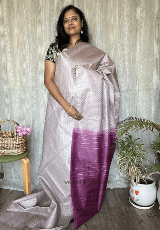 Lilac checks Kiara tussar silk Saree